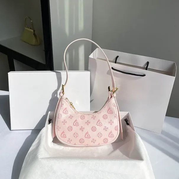 Spedizione gratuita 2025 Nuove borse a tracolla firmate per donna Borsa a forma di mezzaluna rosa sottobraccio Borsa a tracolla singola a mano_voghion.com