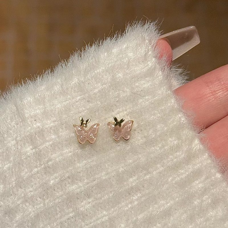 Zestaw kolczyków do uszu Twin Butterfly w prostym stylu Niche Sweet Set z motywem małej wróżki_voghion.com