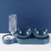 Triple Cat Bowls Pet Feeder, 2-in-1 Double Bowls With Automatic Drinking Bottle, Tilted And Rotatable Design For Cats And Dogs_voghion.com