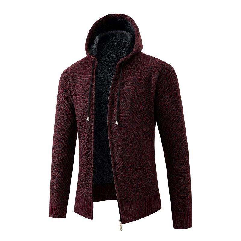 Abbigliamento maschile 2024 autunno e inverno nuovo maglione con cappuccio in velluto spesso collo alto tinta unita caldo maglione lavorato a maglia giacca_voghion.com