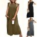 Women's Plus Size A-Line Black Casual Dress With Pockets - Round Neck Sleeveless Summer Maxi Dress - Comfortable Loose Fit_voghion.com