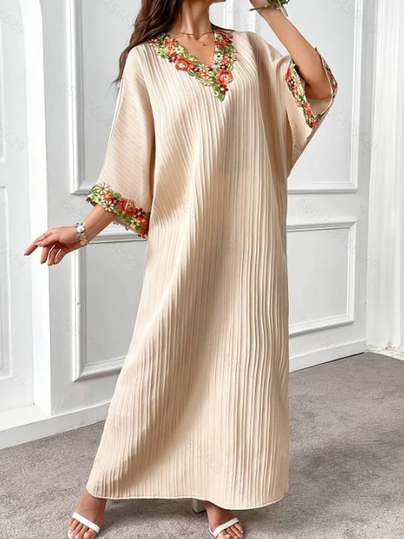 Vêtements pour femmes en dentelle élégante jupe longue ample robe décontractée à manches chauve-souris_voghion.com