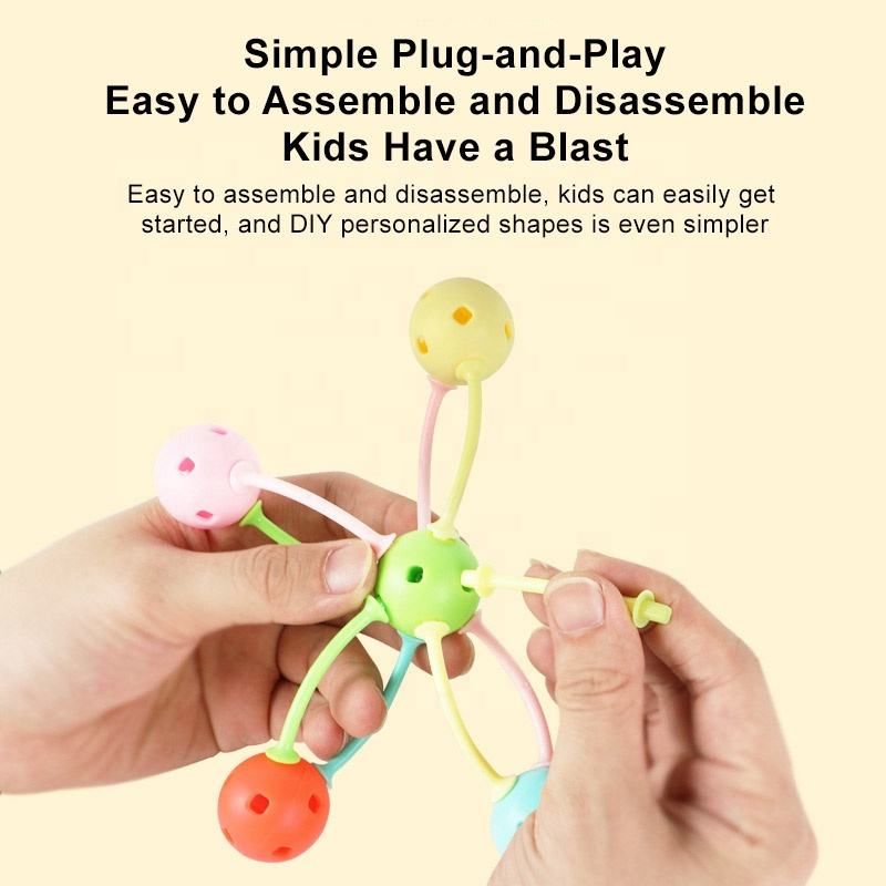 Kinderen zetten ballen in elkaar, zetten blokken en kralen in elkaar, driedimensionale geometrie, leermiddelen, puzzel, mozaïek, kralen speelgoed_voghion.com