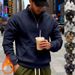 Felpa con cappuccio in pile con collo alto e mezza zip da uomo - Felpa invernale con ampie tasche, vestibilità ampia, maniche lunghe, abbigliamento casual da strada_voghion.com