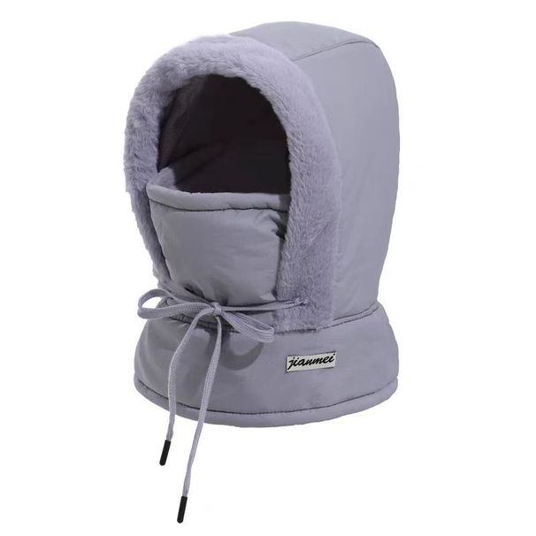 Hat, scarf and neck integrated women's winter warm artifact, windproof mask, velvet thick pullover hat._voghion.com