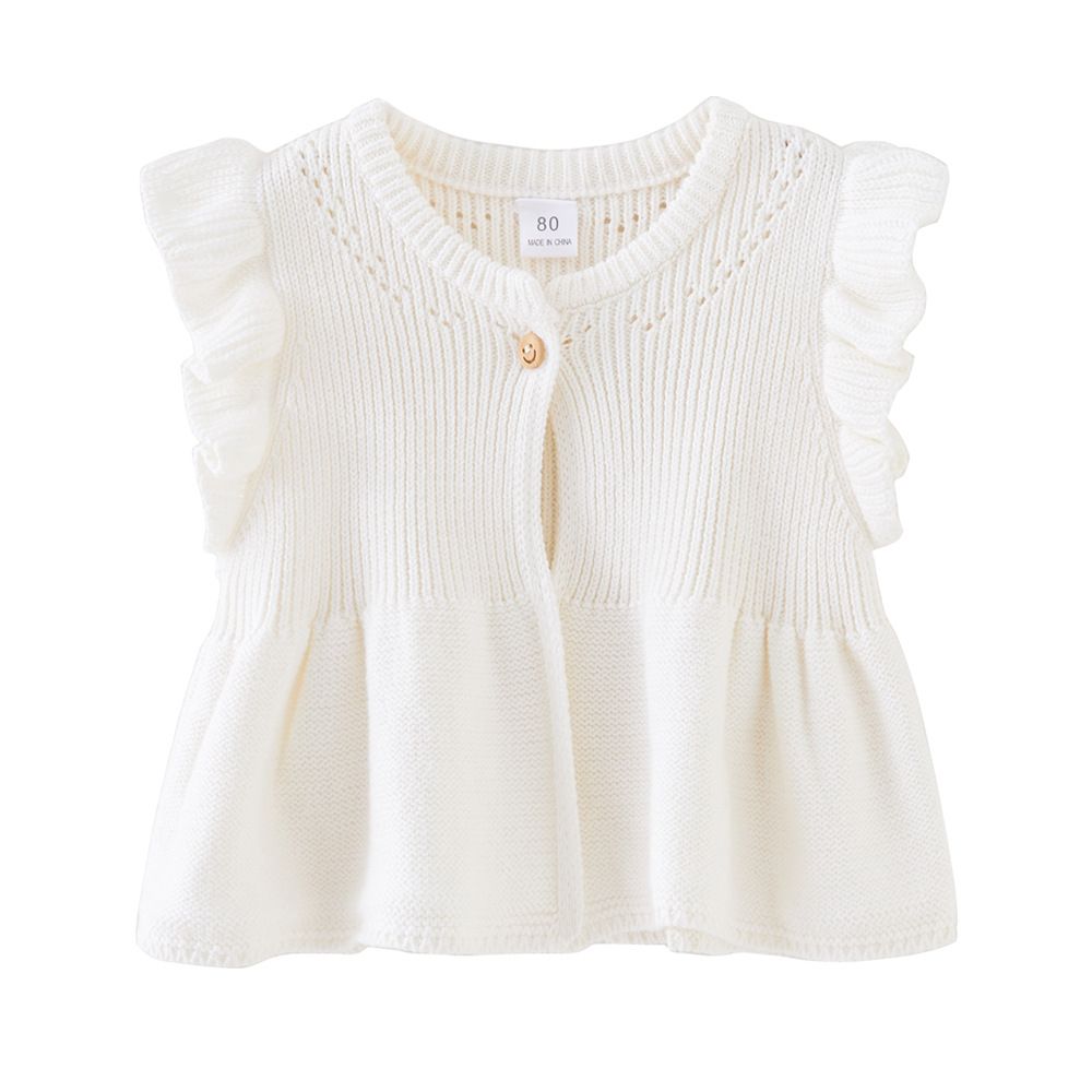 Gilet in cotone biologico per bambine – Cardigan girocollo senza tempo (80-120 cm, sicurezza di classe A, 2 tonalità neutre)_voghion.com