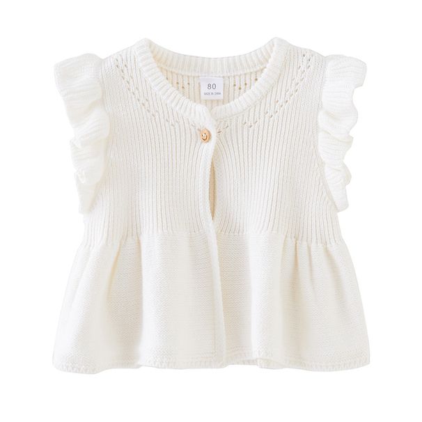 Gilet in cotone biologico per bambine – Cardigan girocollo senza tempo (80-120 cm, sicurezza di classe A, 2 tonalità neutre)_voghion.com