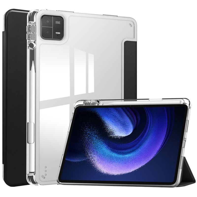 For Xiaomi Pad 6 / 6 Pro 3-fold Clear TPU Smart Leather Tablet Case(Blue)_voghion.com