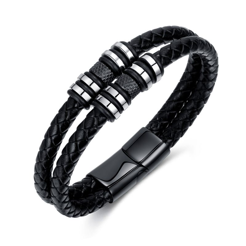 Bracciale con cordino in pelle intrecciata nera fatta a mano. Personalità da uomo_voghion.com
