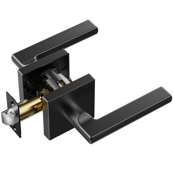 Passage Door Handle, 1 Pack Matte Black Door Lever, Left Or Right Handing Reversible Lever Non-Locking, 45° Rotation To Open, Square Interior Door_voghion.com