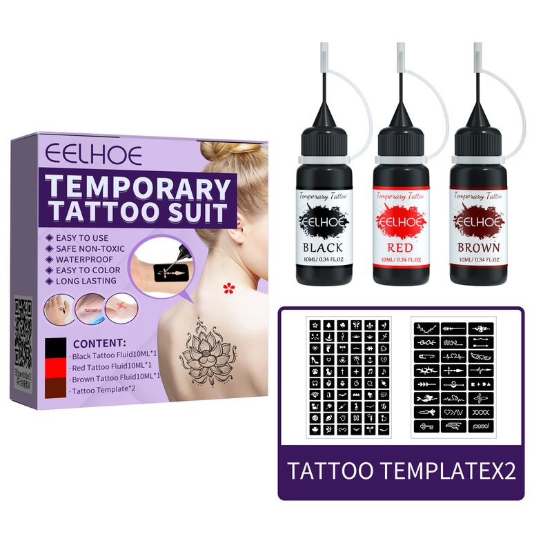 Set Waterproof, Durable, Temporary, Painless Hollow Pattern Template Juice Tattoo Liquid_voghion.com