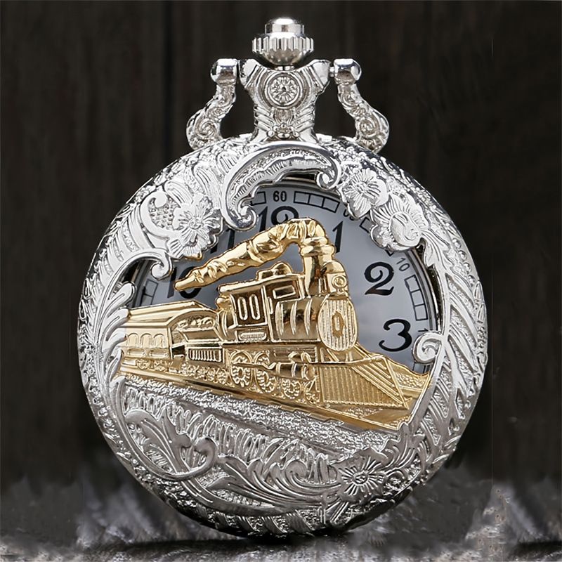 Trendy mode retro locomotief patroon zakhorloge heren- en dameskettingen hangende ketting flip zakhorloge horloge horloge_voghion.com