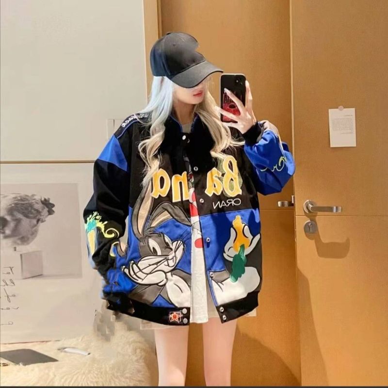 Herrenbekleidung Frühling und Herbst Motorrad Lose Schwere Stickerei Paar Outfit, Hip Hop Männer und Frauen Jacke_voghion.com