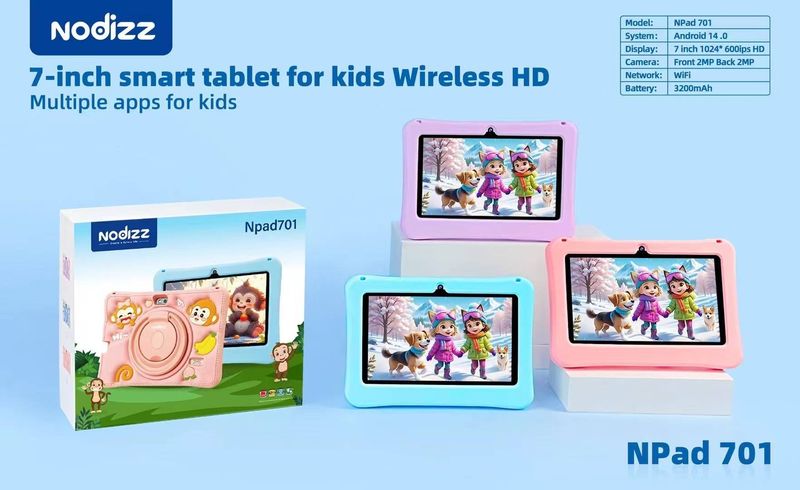 Børnetablet, 7-tommer, sikker øjenskærm, WiFi, dobbeltkameraer, spil, applikation til forældrekontrol_voghion.com