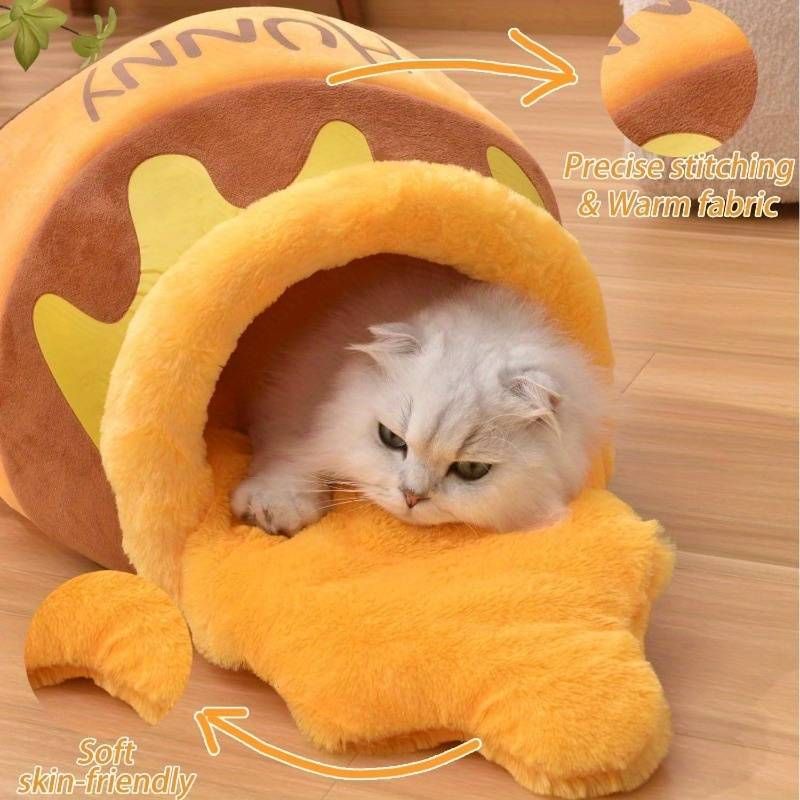 Niche pour chat Honey Pot - Éponge épaisse et rebondissante pour la protection des articulations, coussin amovible et lavable pour une meilleure hygiène, idéale pour les petites et les plus mignonnes races_voghion.com