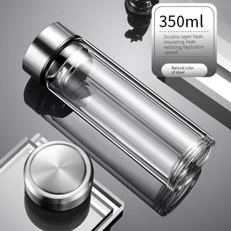 Premium Borosilicate Glass Tumbler - Double Wall Insulated Tea Cup With Tea Strainer (450ml Heat-Resistant Office & Home Use)​_voghion.com