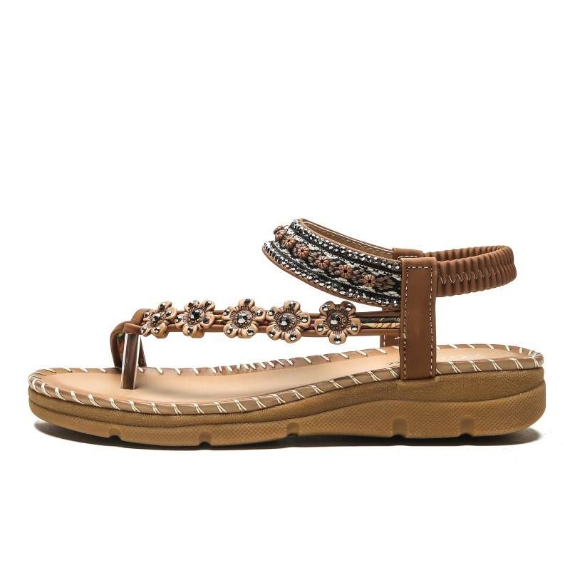 Women's Fashion Large Size Flat Sandals Flower Rhinestone Sandals Open Toe Beach Sandals_voghion.com