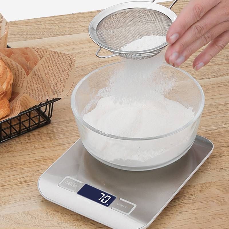 A Digital Kitchen Scale With High-precision Sensors, LCD Display, Stainless Steel, Electronic Food Weighing Balance For Baking And Cooking, Battery-powered (batteries Not Included)_voghion.com