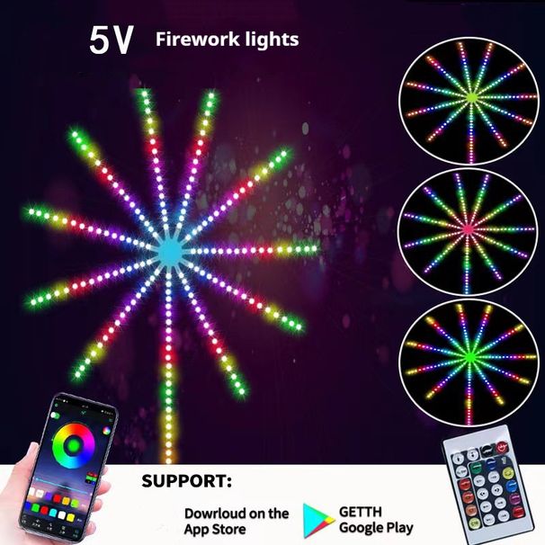 Luce per fuochi d'artificio da 5 V con musica sinfonica USB, controllo vocale, luce LED con acqua corrente, cielo stellato a colori, decorazione per le feste, luce d'atmosfera_voghion.com