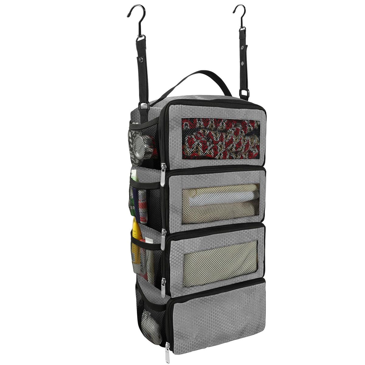 Faltbarer Reise-Organizer zum Aufhängen – Tragbare Gepäckaufbewahrungstaschen für Koffer (6er-Pack wasserfeste transparente Taschen, Schwarz/Grau)_voghion.com