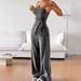 Women's Sexy Strapless Two-Piece Set With Split Top And Straight Long Pants Ribbed Suit New Style_voghion.com