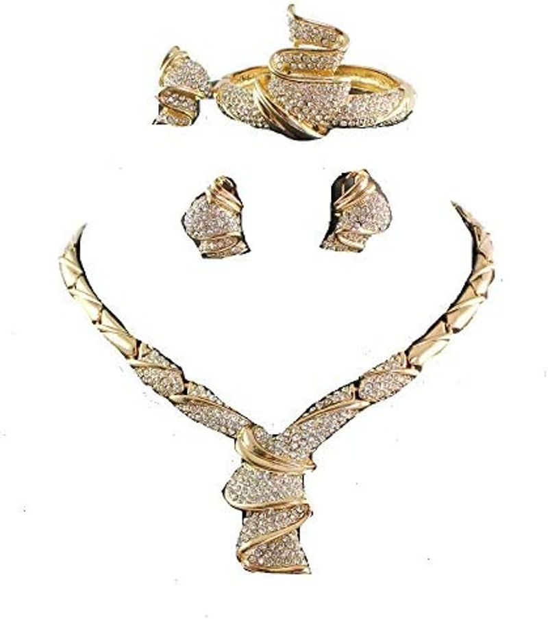 Set de bijuterii colier pentru petrecere de nuntă, placat cu aur, pentru femei, cu cadou_voghion.com