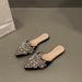 Elegant Chinese Style Lace Pointed Toe Flat Mules For Women Summer Slippers With Pearls And Rhinestones_voghion.com
