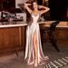 Women's Clothing Strapless sleeveless formal party dress with high split fork_voghion.com