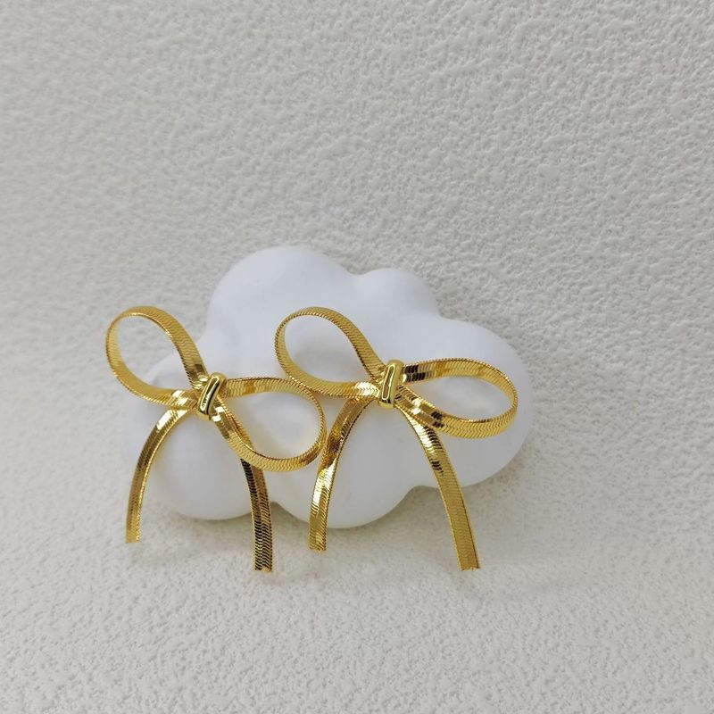 Fashion Simple Bowknot Gold S Silver Needle Women's Long Earrings Commuting Light Luxury Ear Jewelry_voghion.com