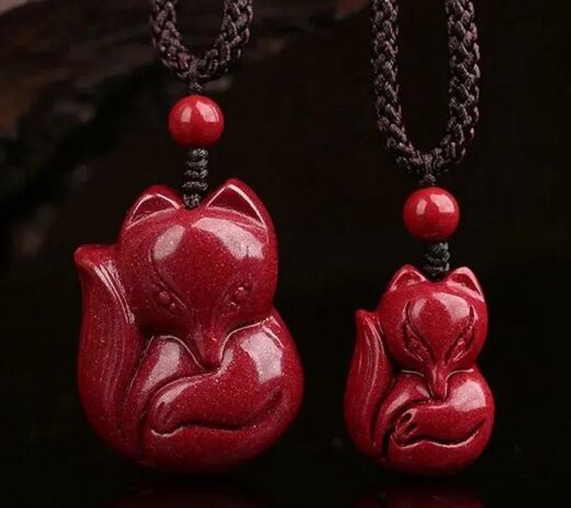 Collier pendentif en renard Jade cinabre, bijoux chinois sculpté à la main, guérison, femmes et hommes, chaîne de pull, cadeau porte-bonheur_voghion.com