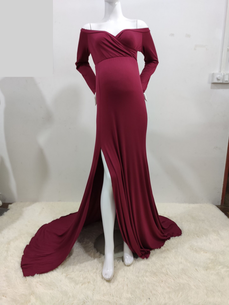 Vêtements pour femmes en coton pour femmes enceintes, robe à col en V avec ourlet fendu sur la queue, robe de photographie_voghion.com