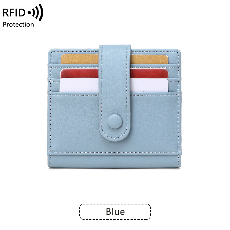 RFID antimagnetische Damenbrieftasche PU einfarbige Schnalle Kreditkartentasche kleine und leichte kurze Geldbörse_voghion.com