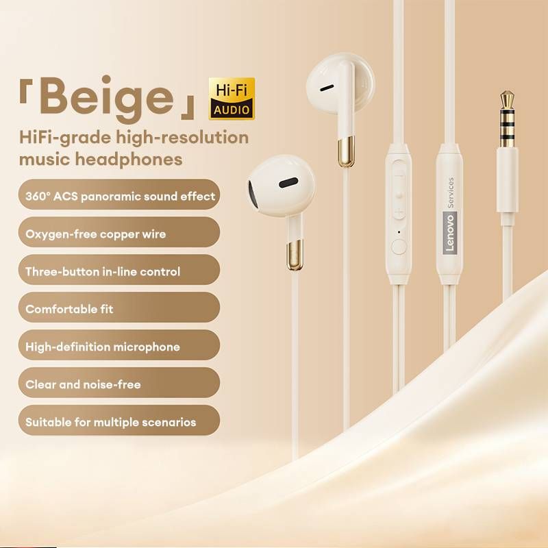 Originele Lenovo Y106 bedrade oordopjes, in-ear inline bediening, hoofdtelefoon, 3,5 mm USB type C, ruisonderdrukking, stereo muziek oordopjes met microfoon_voghion.com
