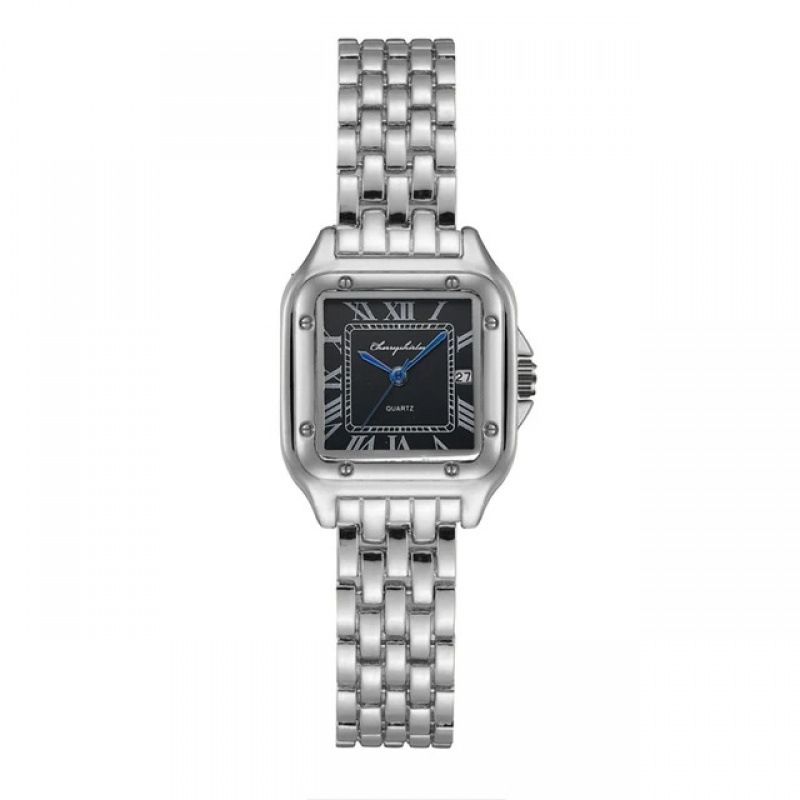 Heißes verkaufendes neues quadratisches minimalistisches Design-Paar-Quarz-Mode-Edelstahl-Damenuhrenset_voghion.com