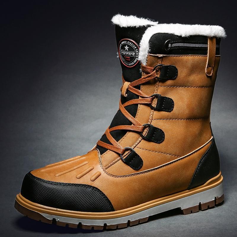 Italien Nordosten Baumwolle Schuhe Herren Outdoor rutschfeste High Top Herren Winter Schneestiefel Leder und Pelz Wolle_voghion.com
