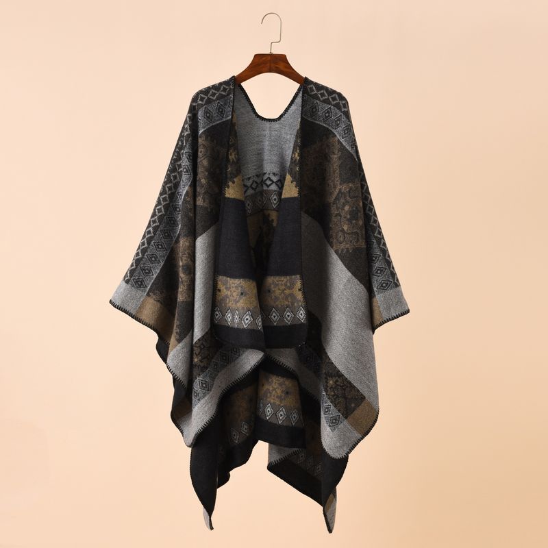 Ethnic style shawl can be worn on both sides, geometric totem, grassland, tourism, photography, cloak, warm and_voghion.com