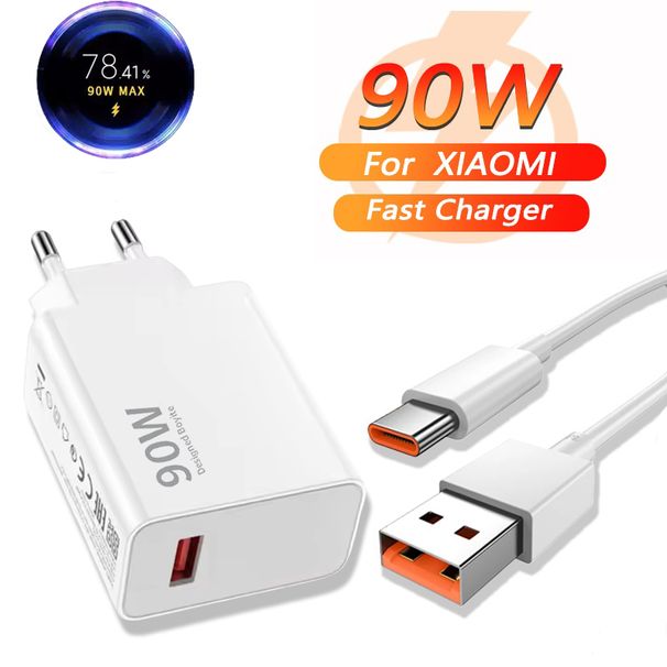 Chargeur mural rapide turbo 90 W 6 A pour Xiaomi 11, 12 Lite, 13T, 14 Ultra, Redmi Note 11T, 12T, 13, 15 Pro, POCO F4 et X5 (USB Type-C)_voghion.com