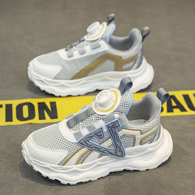 Girls Sports Shoes 2024 Spring New Mesh Breathable Casual Sports Shoes Boys Rotating Button Dad Shoes_voghion.com