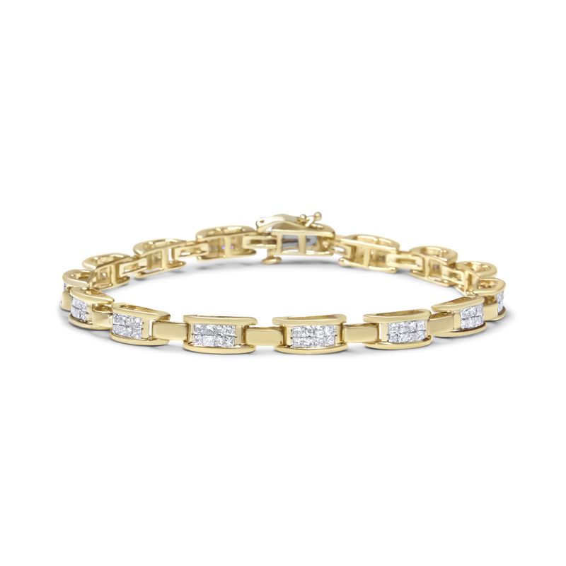 10K Yellow Gold 2.0 Cttw Invisible-Set Princess Cut Diamond Rectangular Link Bracelet (I-J Color, SI2-I1 Clarity) - 7"_voghion.com