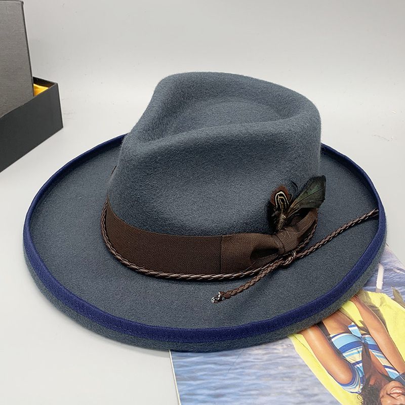 wool felt hat men's wide-brimmed cuffed wool jazz hat top hat cowboy hat_voghion.com