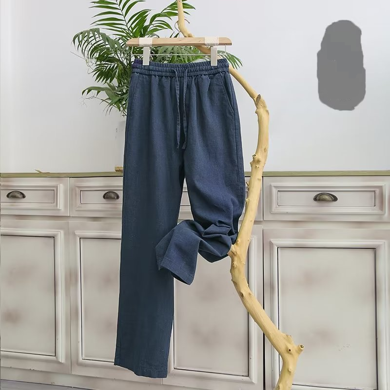 Men's Clothing Pure linen men's trousers summer thin full linen trousers men's casual trousers loose straight drape wide leg trousers_voghion.com