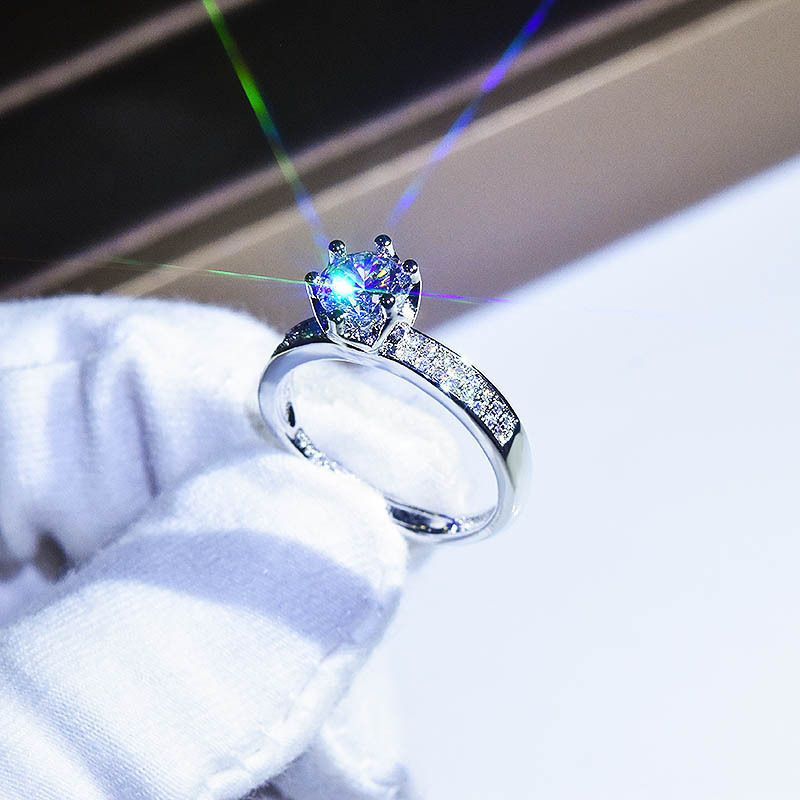 Live 1 Karat D Farbe Sechs-Zinken Moissanite Einstellbar Für Frauen Mode Einfach Simulierte Antrag Diamant Ring_voghion.com