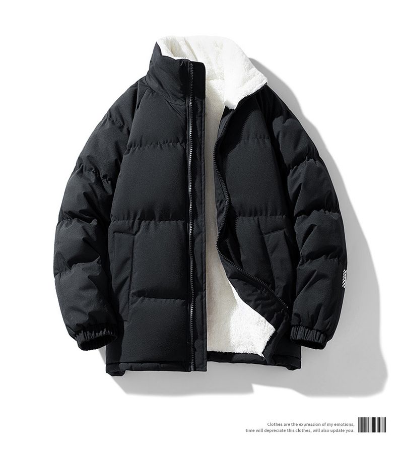 Veste matelassée d'hiver doublée polaire pour homme avec col montant, manteau chaud et épais pour activités de plein air, design unisexe pour couples_voghion.com