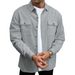 Autumn Men's Solid Color New Waffle Double Pocket Cardigan Button Long Sleeve Casual Shirt_voghion.com