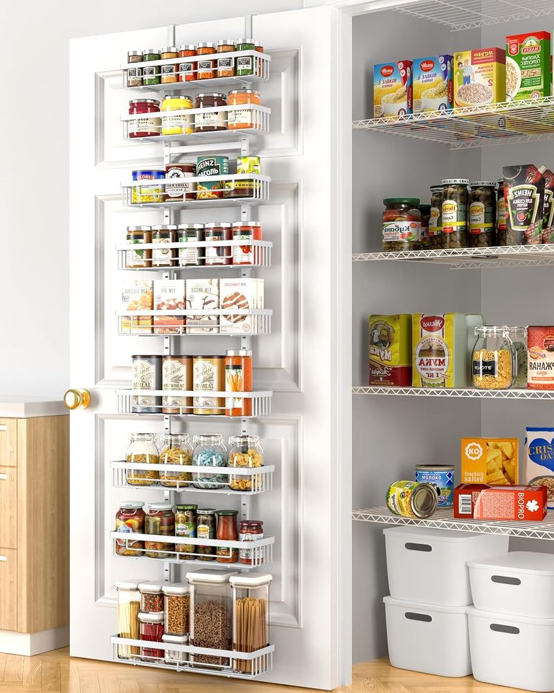 Moforoco White 9-Tier Over The Door Pantry Organizer Black Hanging Basket Wall Spice Rack Home Storage Shelves136_voghion.com
