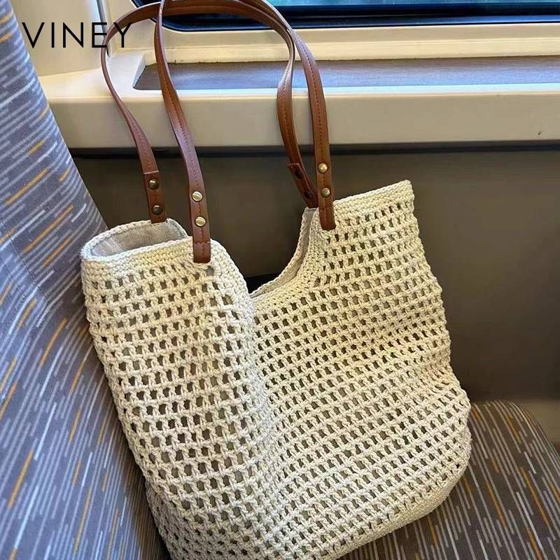 VINEY Handtasche Damen 2025 Neue Damentasche Große Kapazität Einkaufstasche Schultertasche Strohtasche Urlaub Gewebte Tasche_voghion.com