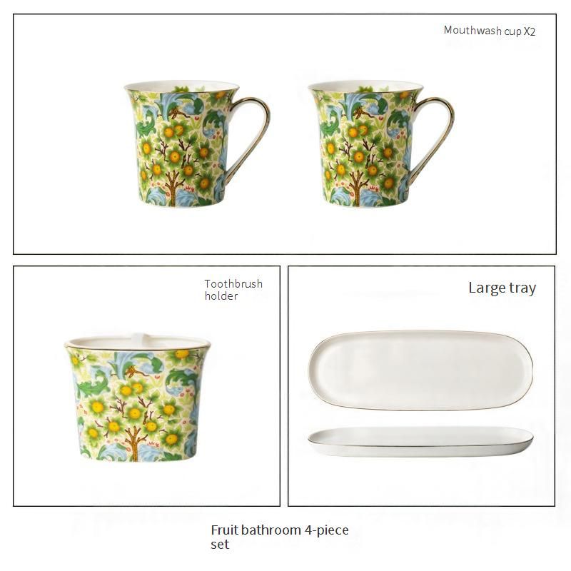 Floral Ceramic Bathroom Set – 4/6-Piece Hand-Painted Toothbrush Holder, Soap Dispenser & Cups (Rustic Farmhouse Style, Gift-Ready Box)​_voghion.com