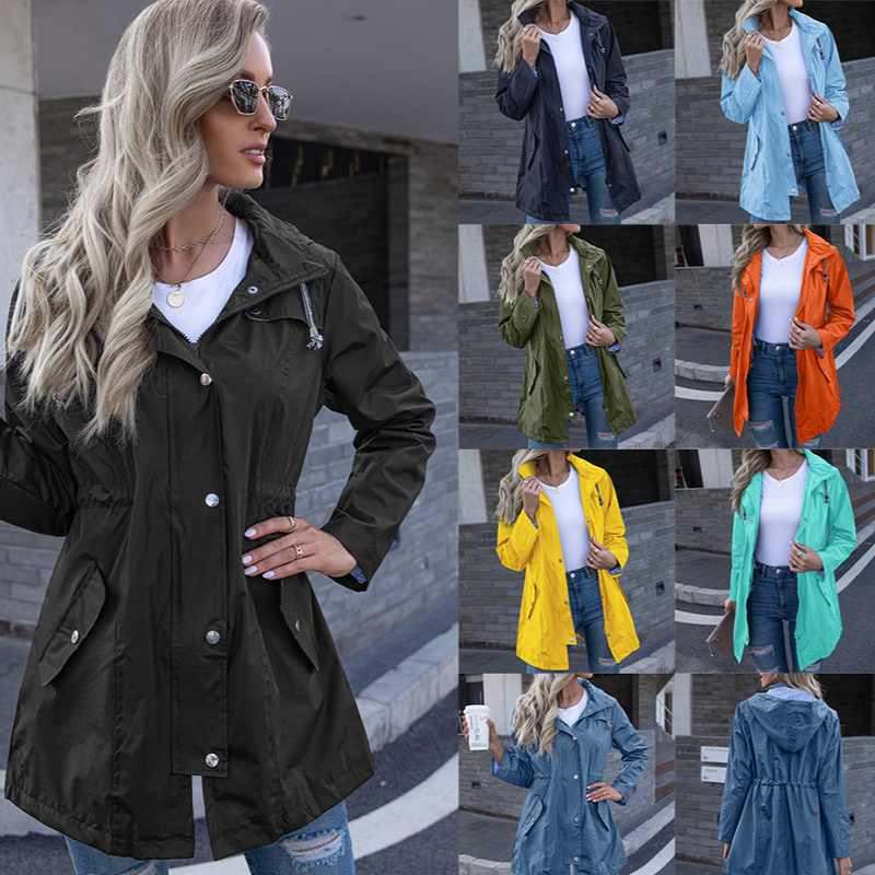 Giacca invernale da donna, impermeabile, con cappuccio e cerniera, antivento, in poliestere, casual, trench_voghion.com