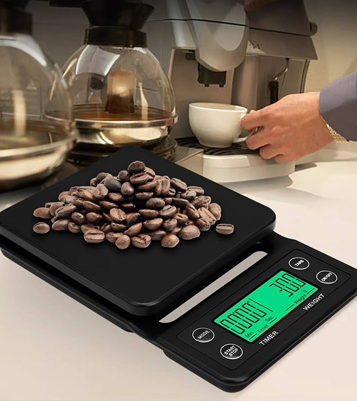 Báscula de café multifuncional, conversión de unidades con un solo clic, báscula de cocina digital de alta precisión de 6.61 lb/0.1 g. Báscula de café, mide en gramos, libras, ml y onzas. Ideal para viajes en autocaravana, artículos esenciales para apartamentos y residencias universitarias. El paquete no incluye pilas._voghion.com