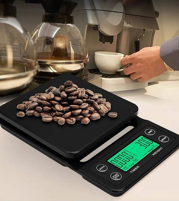 Báscula de café multifuncional, conversión de unidades con un solo clic, báscula de cocina digital de alta precisión de 6.61 lb/0.1 g. Báscula de café, mide en gramos, libras, ml y onzas. Ideal para viajes en autocaravana, artículos esenciales para apartamentos y residencias universitarias. El paquete no incluye pilas._voghion.com